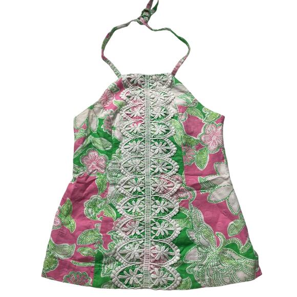Lilly Pulitzer Pink and Green Floral Halter Top Size 4 Women's - Picture 1 of 6